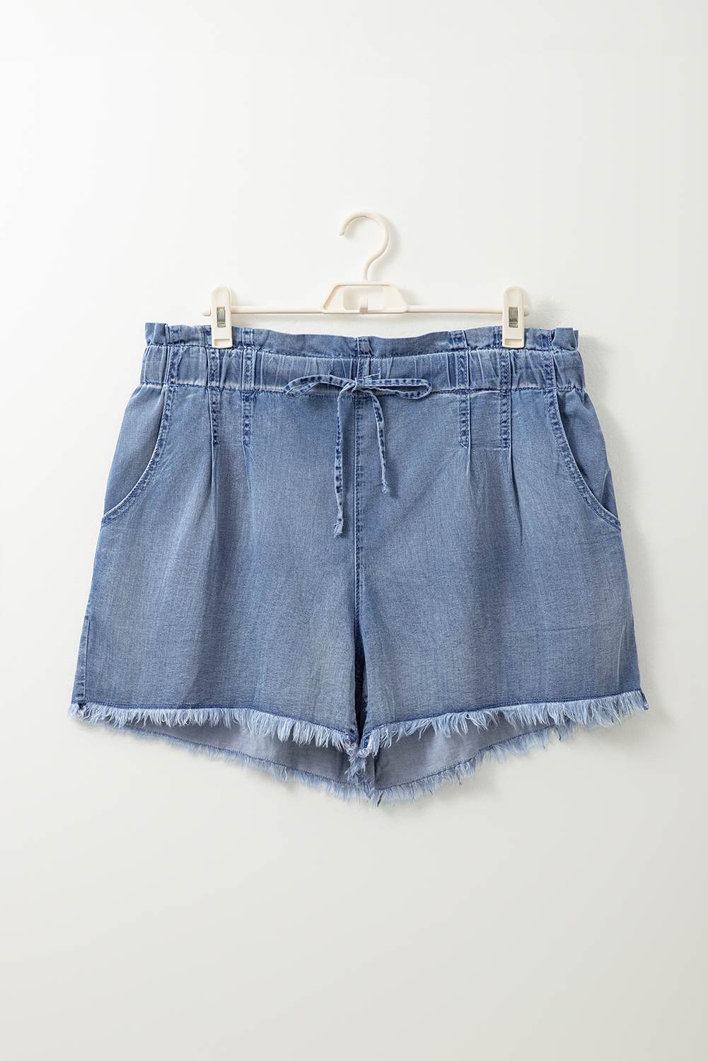 Dusk Blue Raw Hem Lace-up High Waist Plus Size Denim Shorts - Image 5