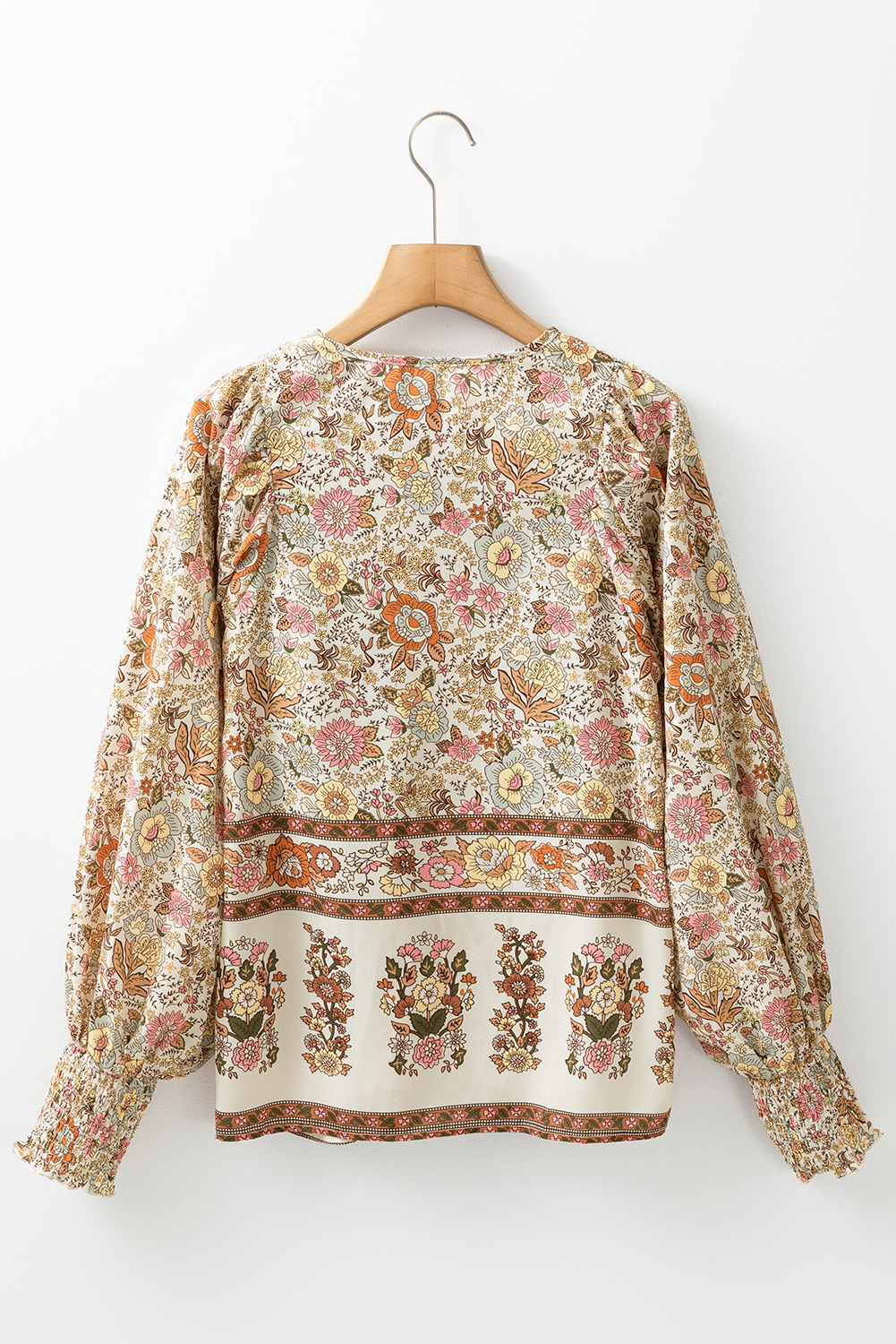 Yellow Floral Print Tie Neck Lantern Sleeve Blouse - Image 8