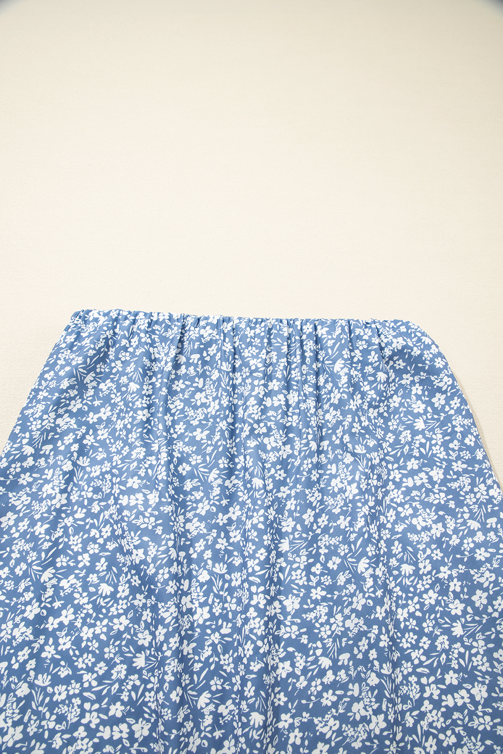 Sky Blue Boho Floral High Waist Long Skirt with Side Split - Image 7