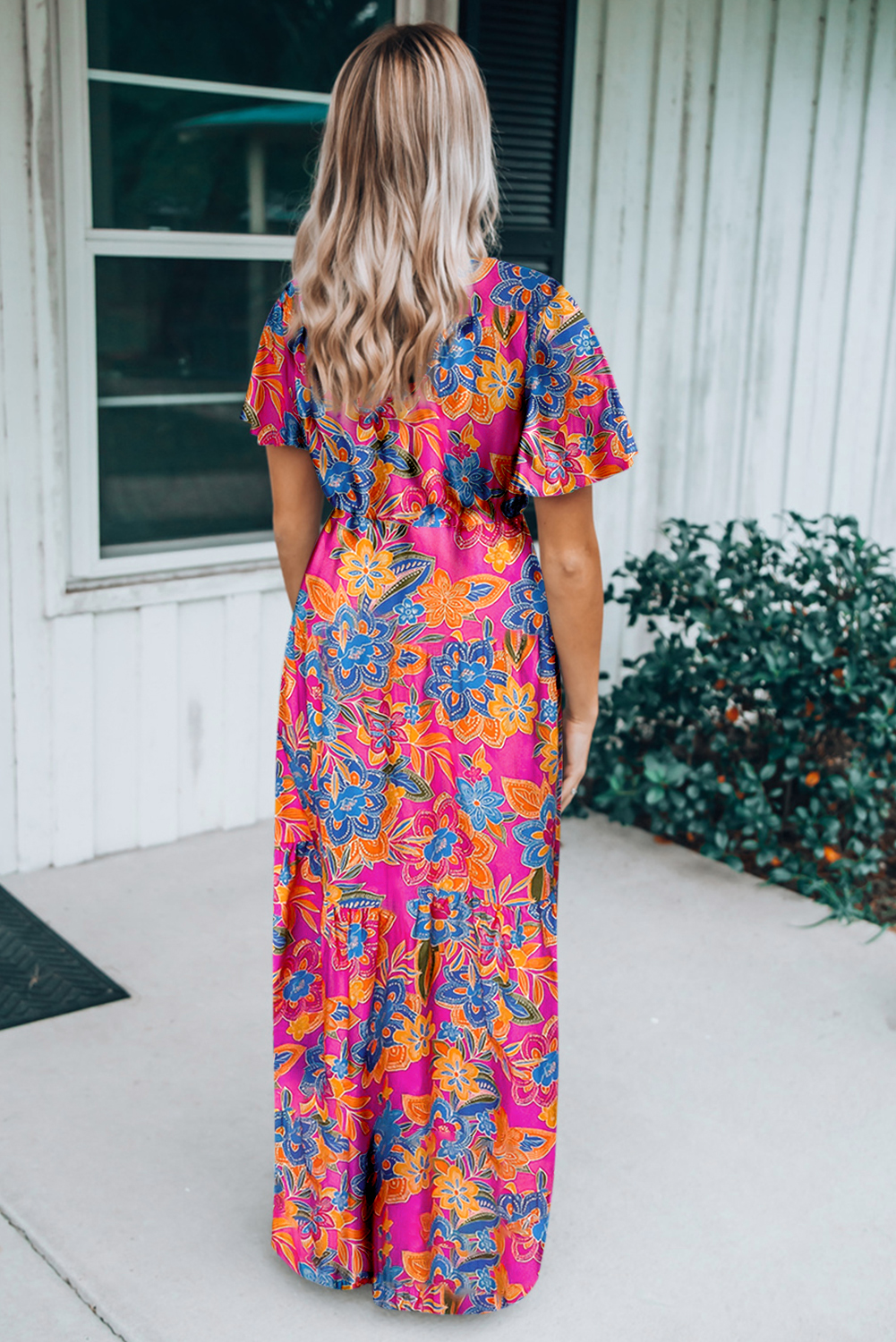 Rose Wrap V Neck Floral Maxi Dress - Image 2