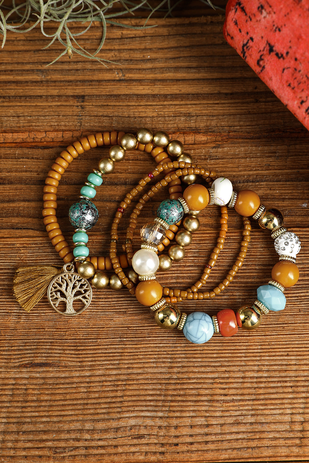 Chestnut 5pcs Boho Beaded Turquoise Bracelets Set - Image 3