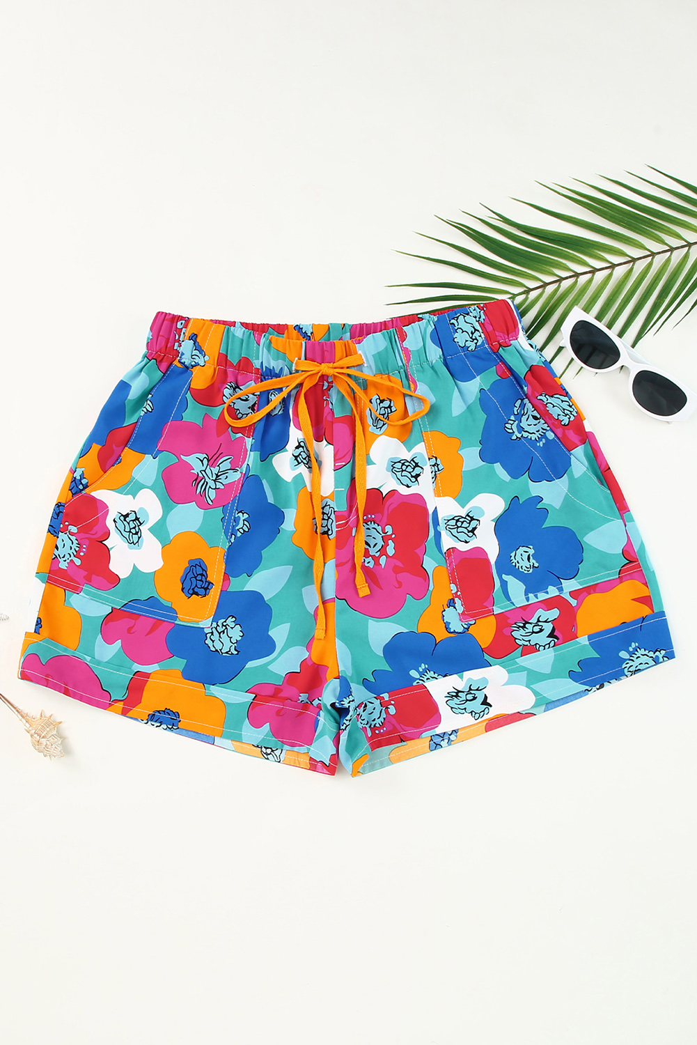 Multicolor Floral Print Drawstring Elastic Waist Casual Shorts - Image 6
