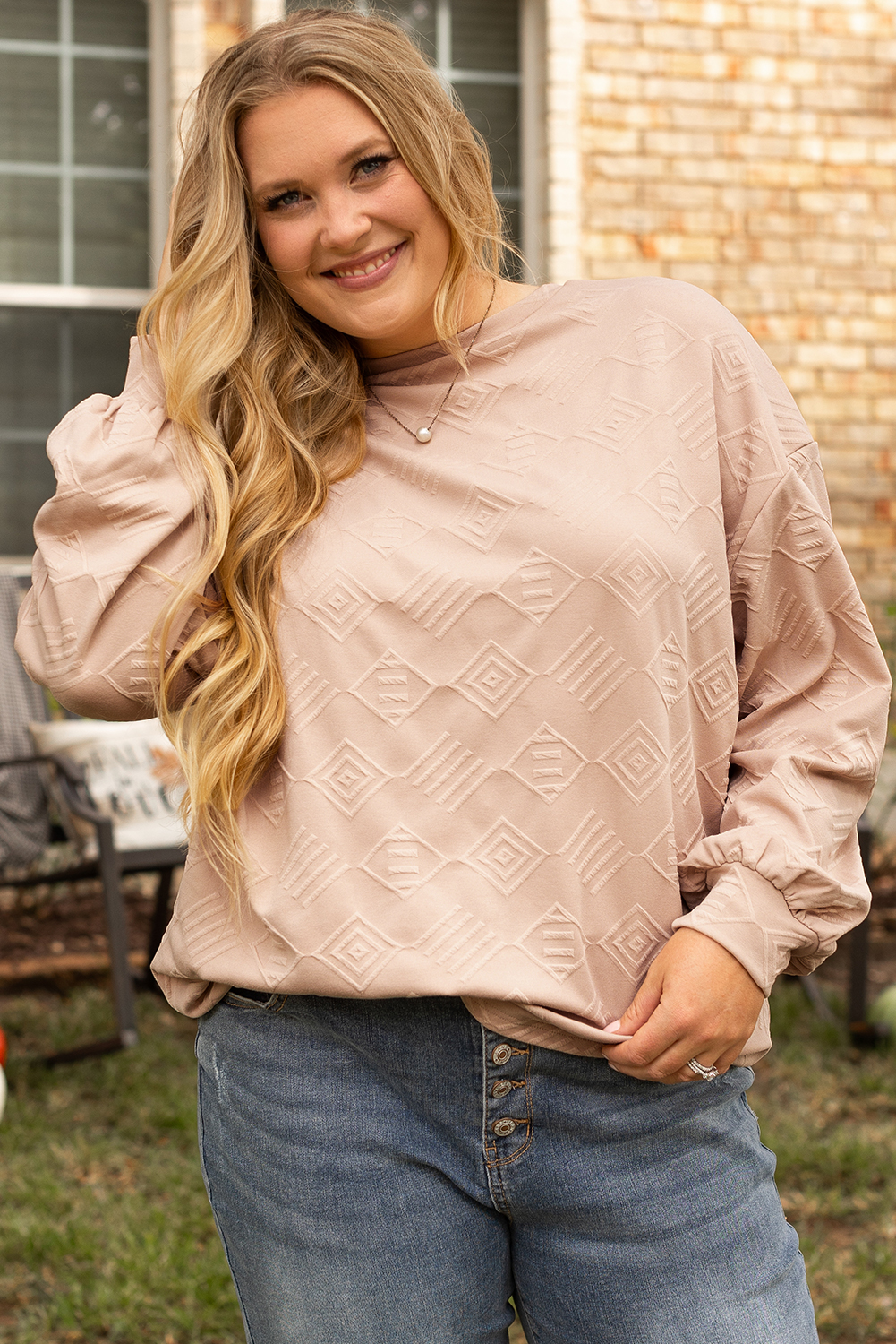 Parchment Plus Size Textured Drop Shoulder Crew Neck Sweatshirt - Image 5